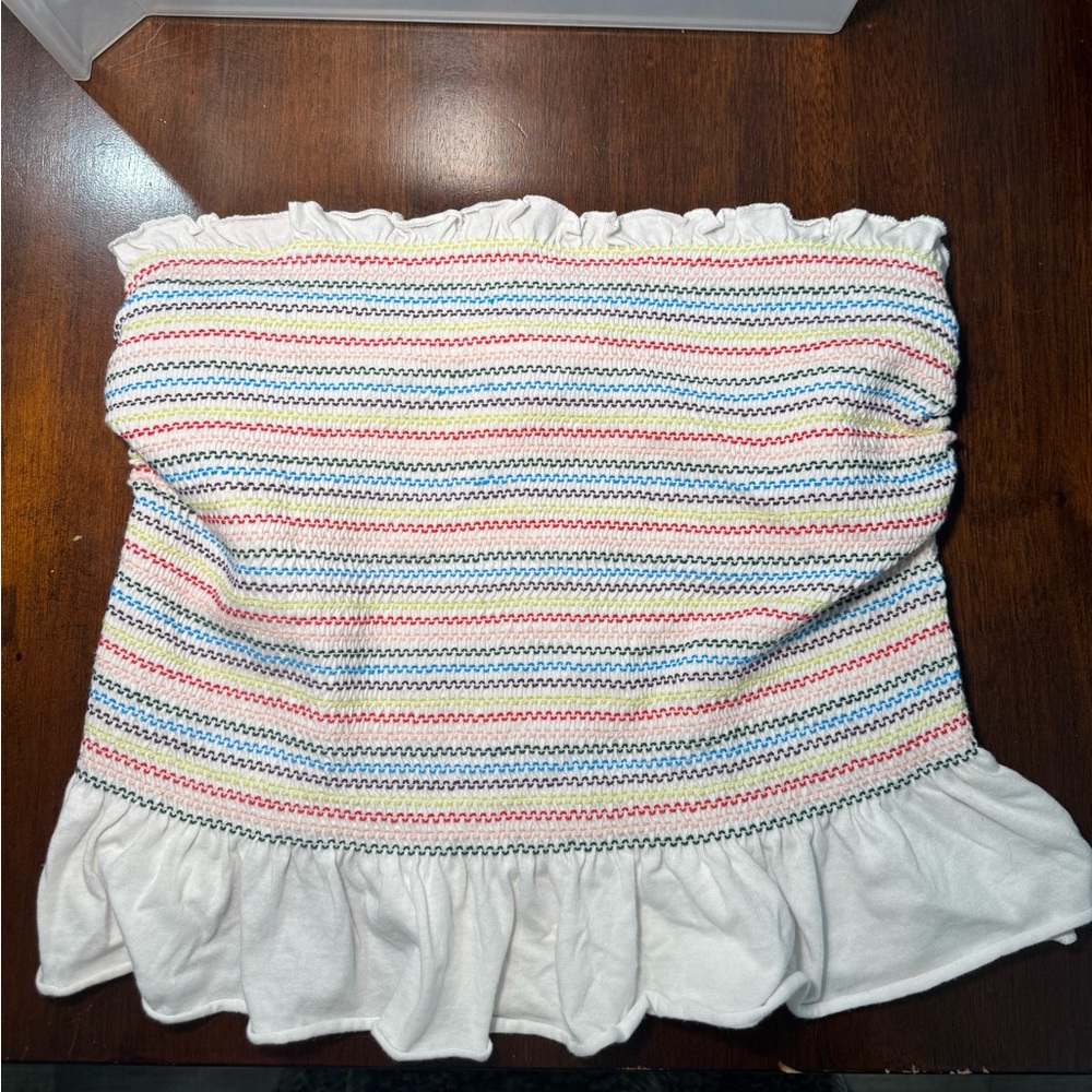 No Boundaries White Smocked Strapless Ruffle Top